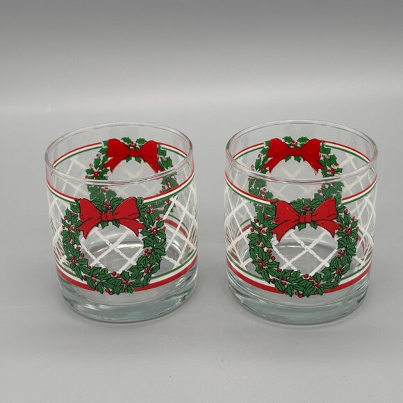 Vintage LSTC 1988 Christmas Wreath Glasses Holiday Tumblers (Set of 2) - Picture 3 of 6